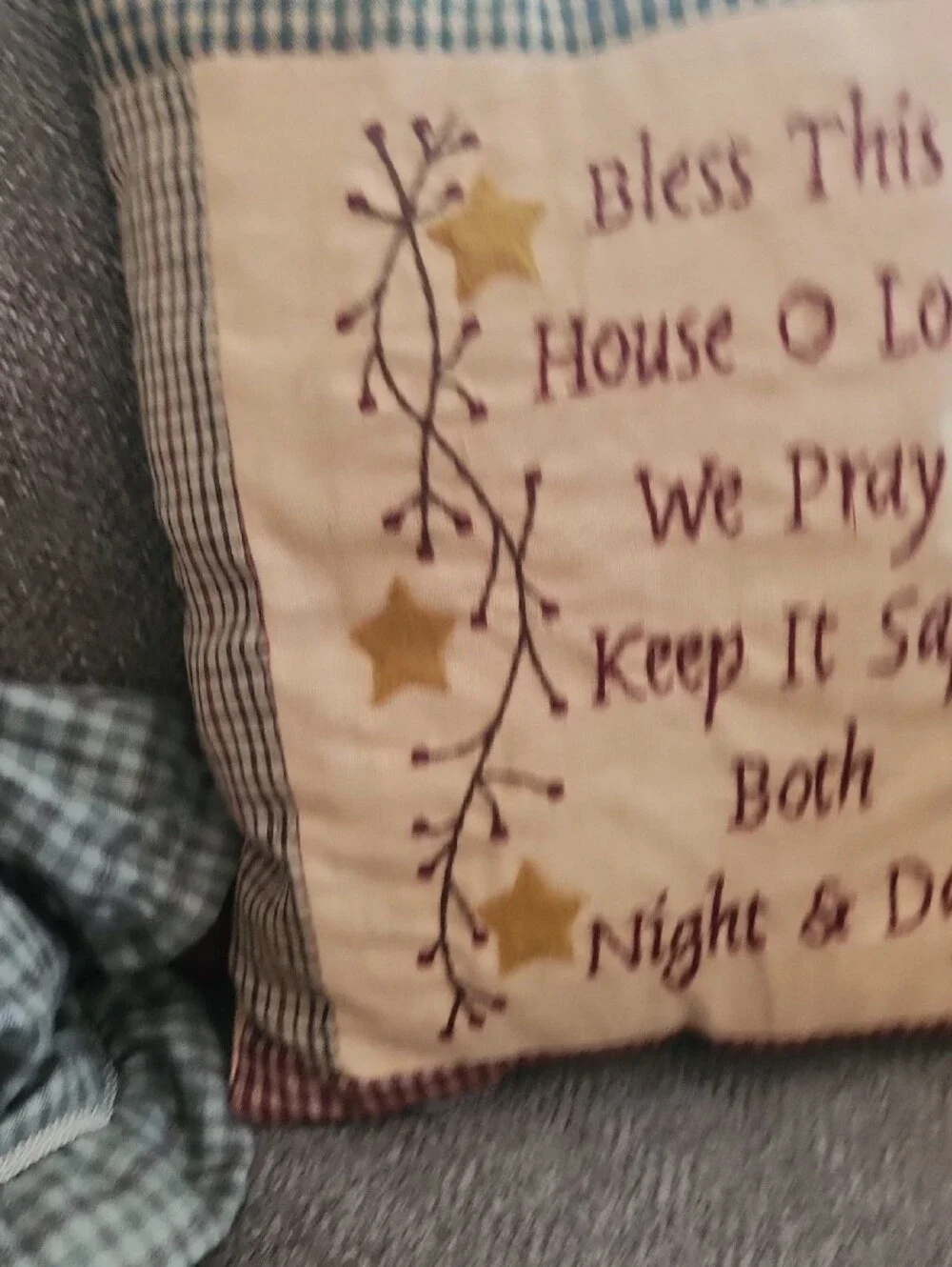 Decorative Throw Pillow - Cream & Blue Rustic Prayer Design